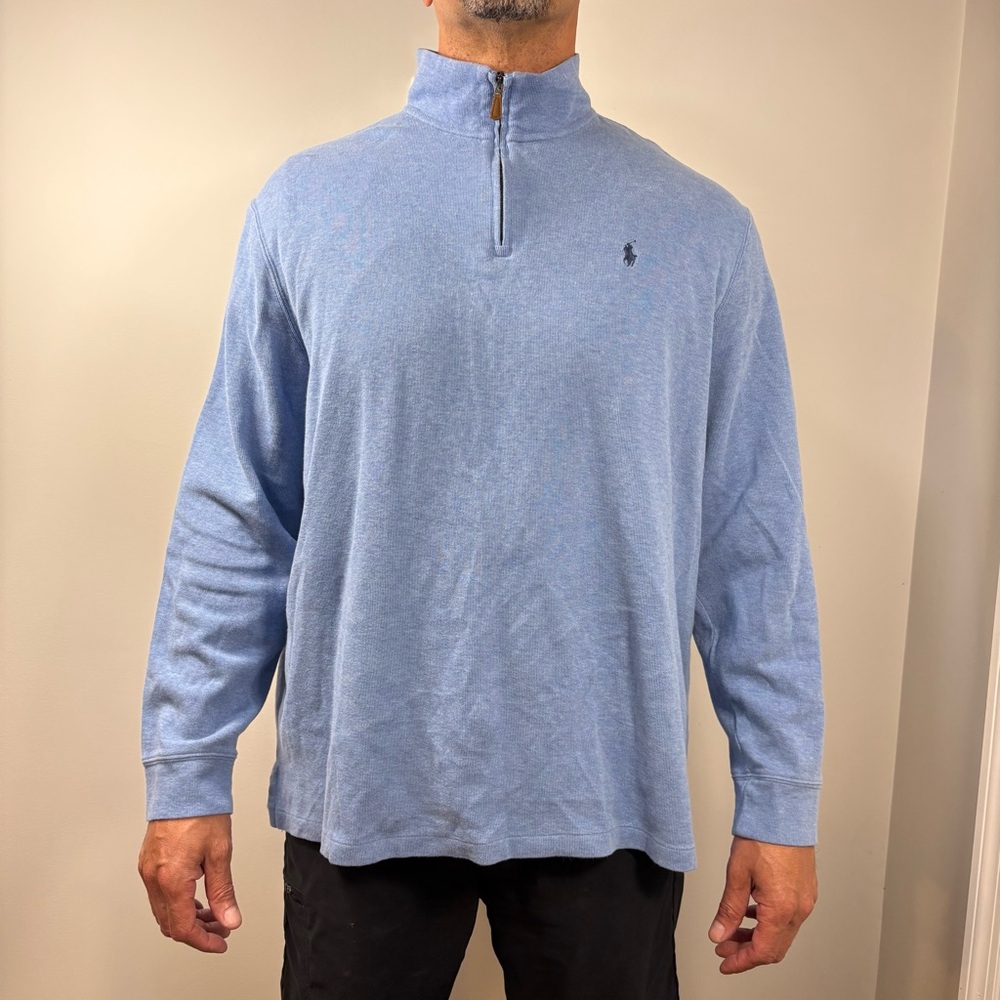 Polo Ralph Lauren Estate Rib Quarter Zip Sweater Blue Cotton Mens XXL